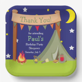 キャンピングバースデーパーティースリーポバーカーキグリーン ペーパープレート