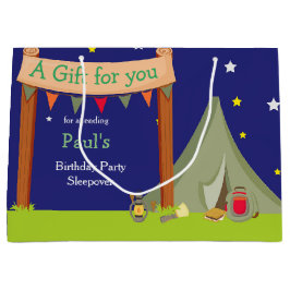 キャンピングバースデーパーティースリーポバーカーキグリーン ラージペーパーバッグ