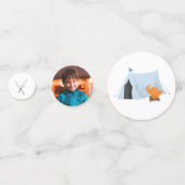 キャンピングバースデーパーティーブルーテントフォト コンフェッティ (正面)