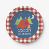 キャンピングバースデーパーティープレートレッドプレイド ペーパープレート (正面)