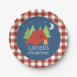 キャンピングバースデーパーティープレートレッドプレイド ペーパープレート