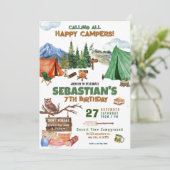 キャンピングバースデーパーティーモダンの子供 招待状 (スタンド正面)
