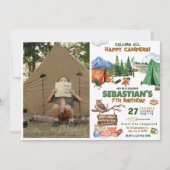 キャンピングバースデーパーティーモダンの子供 招待状 (正面)
