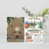 キャンピングバースデーパーティーモダンの子供 招待状 (スタンド正面)
