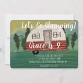 キャンピングバースデーパーティーヴィンテージキャンパーアート 招待状 (正面)