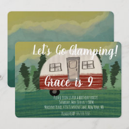 キャンピングバースデーパーティーヴィンテージキャンパーアート 招待状