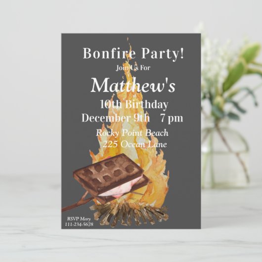 キャンピングバースデーパーティー招待焚き火パーティー 招待状 (スタンド正面)