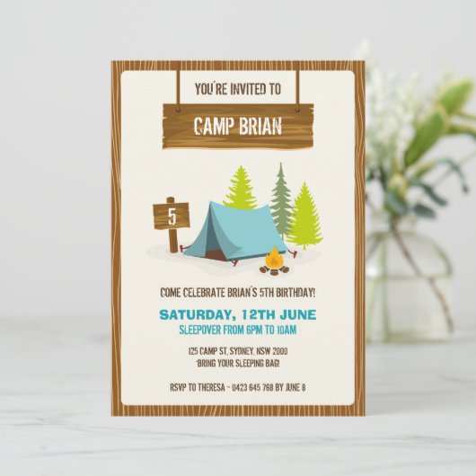 キャンピングバースデーパーティー招待状ボーイ 招待状 (スタンド正面)