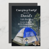 キャンピングバースデーパーティー招待、編集可能キャンプ 招待状 (正面/裏面)