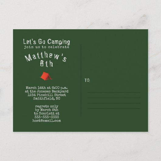 キャンピングバースデーパーティー インビテーションポストカード (裏面)
