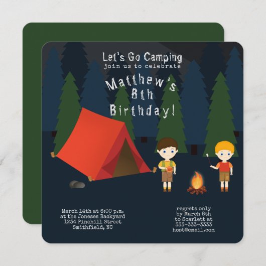 キャンピングバースデーパーティー 招待状 (正面/裏面)