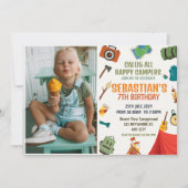 キャンピングバースデーパーティ 現代の子供たち 誕生日招待状 招待状 (正面)