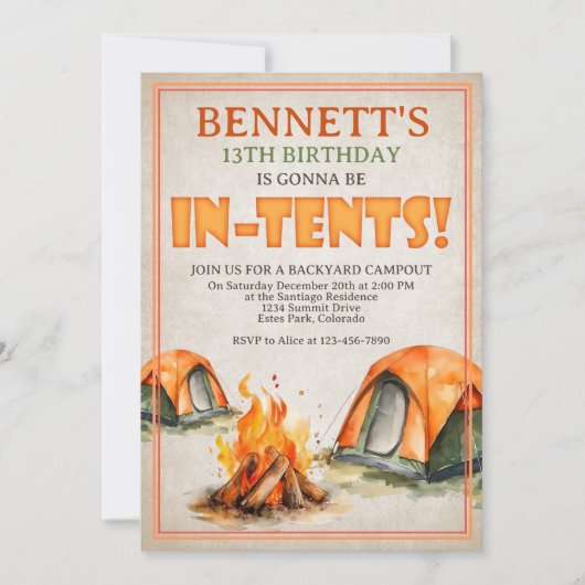 キャンピングバースデー 招待状 (正面)