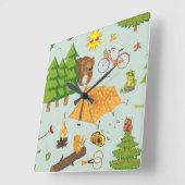 キャンピングパターン スクエア壁時計 (傾斜)