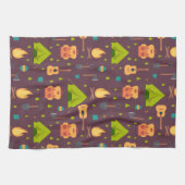 キャンピングパター素朴ンのテントとギター キッチンタオル (横)