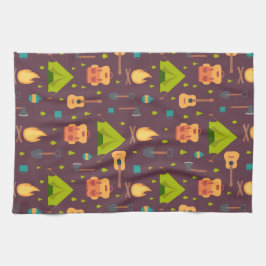 キャンピングパター素朴ンのテントとギター キッチンタオル