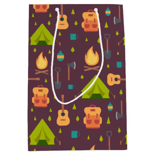 キャンピングパター素朴ンのテントとギター ミディアムペーパーバッグ (正面)