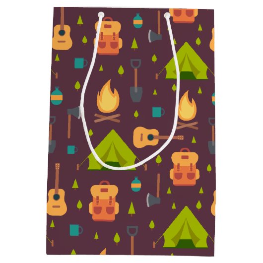 キャンピングパター素朴ンのテントとギター ミディアムペーパーバッグ (裏面)
