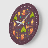 キャンピングパター素朴ンのテントとギター ラージ壁時計 (傾斜)