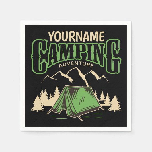 キャンピングパーソナライズされたファミリーキャンプトリップアドベンチャー スタンダードカクテルナプキン (正面)