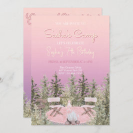 キャンピングピクニックフォレストガール誕生日招待状 招待状