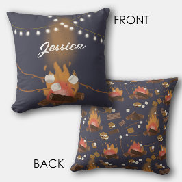 キャンピングファイアアウトドアアドベンチャー&マーシュマローズ クッション