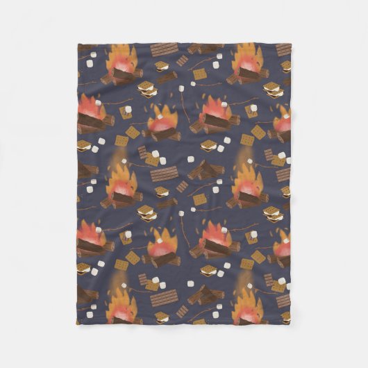 キャンピングファイアアウトドアアドベンチャー&マーシュマローズ フリースブランケット (正面)