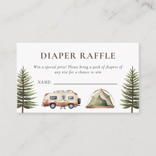 キャンピングフォレストの水の色ベビーシャワー エンクロージャーカード (正面)