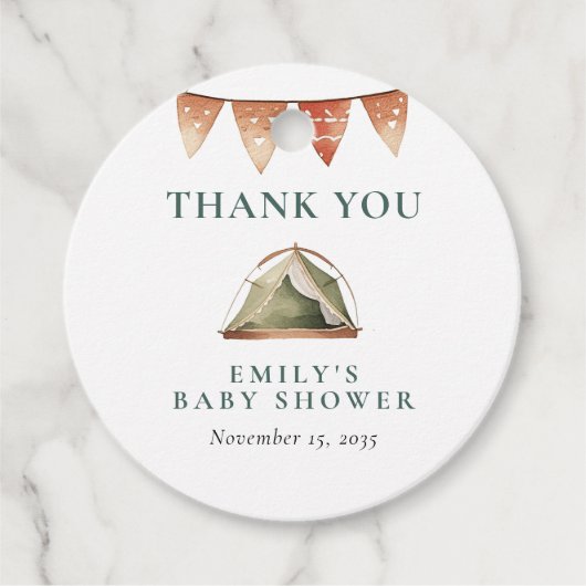 キャンピングフォレストの水の色ベビーシャワー フェイバータグ (正面)