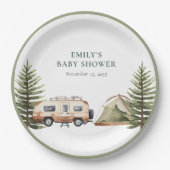 キャンピングフォレストの水の色ベビーシャワー ペーパープレート (正面)