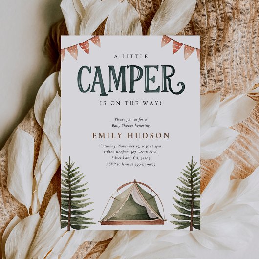 キャンピングフォレストの水の色ベビーシャワー 招待状