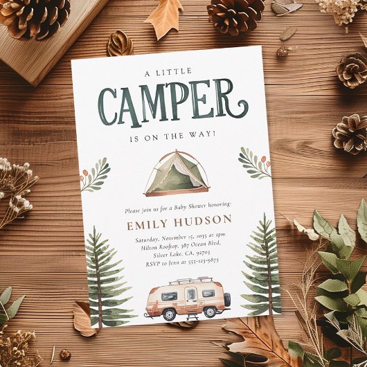 キャンピングフォレストの水の色ベビーシャワー 招待状