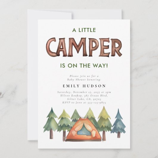 キャンピングフォレストウォーターカラーベビーシャワー招待状 招待状 (正面)