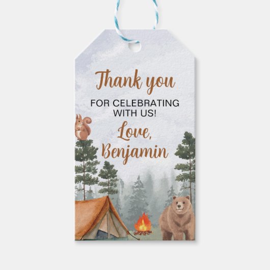 キャンピングフォレスト誕生日パーティーサンキューユユーラベル ギフトタグ (正面)