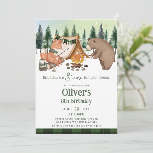 キャンピングベアキツネの詳細おもしろいフレンズ誕生日 招待状 (スタンド正面)