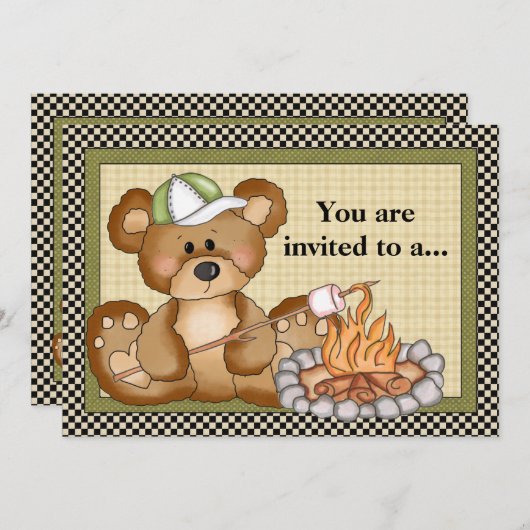 キャンピングベアファミリー懇親会招待状 招待状 (正面/裏面)