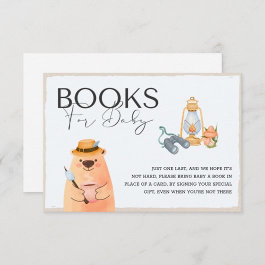 キャンピングベア赤ちゃんシャワー本ベビーカード 招待状 (正面/裏面)