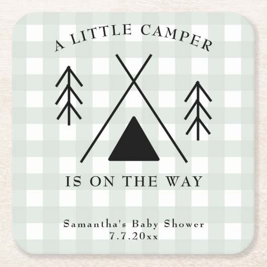 キャンピングベビーシャワー スクエアペーパーコースター (正面)