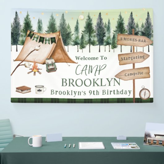 キャンピングボンファイアキャンプファイアズモーレスアウトドア誕生日 横断幕 (トレードショー)