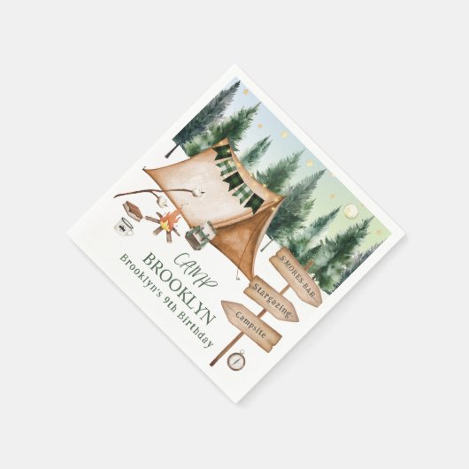 キャンピングボンファイアキャンプファイアズモーレス誕生日屋外 スタンダードカクテルナプキン (角)