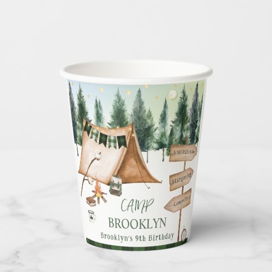 キャンピングボンファイアキャンプファイアズモーレス誕生日屋外 紙コップ (裏面)