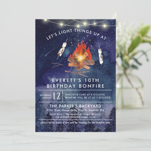 キャンピングボンファイアバースデーパーティーの招待 招待状 (スタンド正面)