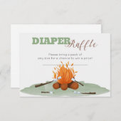 キャンピングボンファイアベビシャワーおむつラッフルカード 招待状 (正面/裏面)