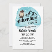 キャンピングマウンテンアドベンチャーウォーターカラーベビーシャワー 招待状 (正面)