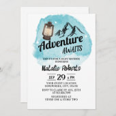 キャンピングマウンテンアドベンチャーウォーターカラーベビーシャワー 招待状 (正面/裏面)