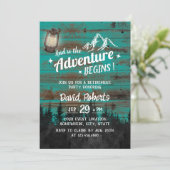 キャンピングマウンテンアドベンチャー素朴ティール（緑がかった色）退職 招待状 (スタンド正面)