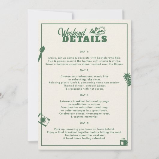 キャンピングマウンテンズフォレスト30th誕生日の旅程 招待状 (裏面)