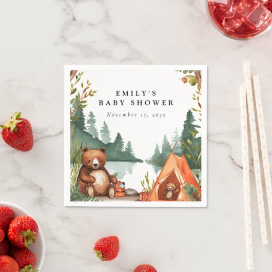 キャンピングマウンテンベビー素朴シャワー スタンダードカクテルナプキン (インサイチュ)