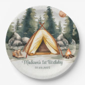 キャンピングマウンテン素朴バースデーパーティー ペーパープレート (正面)