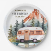 キャンピングマウンテン素朴バースデーパーティー ペーパープレート (正面)